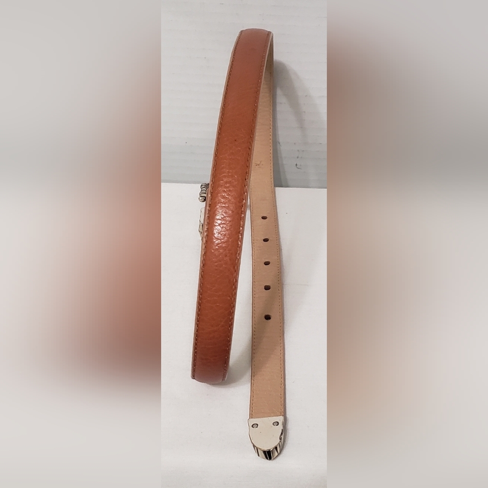 TALBOTS Belt Womens Size Small Tan Brown Leather Silvertone Buckle Western - Picture 6 of 14
